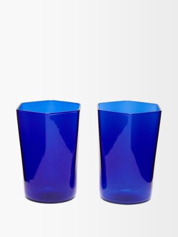 R+d.lab - Set Of Two Nini Hexagon Glass Tumblers - Dark Blue