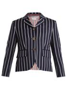 Matchesfashion.com Thom Browne - Single Breasted Striped Wool Blend Blazer - Womens - Navy Stripe