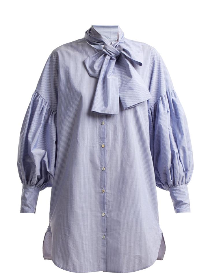 Hillier Bartley Tie-neck Pinstripe Cotton Shirtdress
