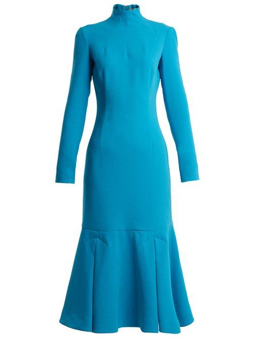 Matchesfashion.com Emilia Wickstead - Prudence High Neck Double Crepe Dress - Womens - Mid Blue