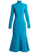 Matchesfashion.com Emilia Wickstead - Prudence High Neck Double Crepe Dress - Womens - Mid Blue