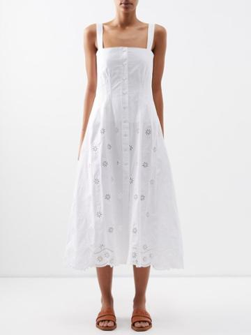 Chlo - Broderie-anglaise Cotton Poplin Dress - Womens - White