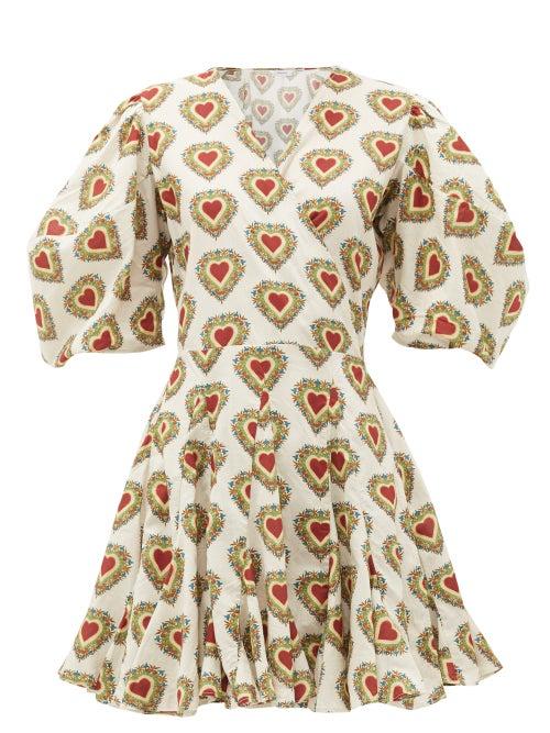 Matchesfashion.com Rhode - Rosie Heart-print Puff-sleeve Cotton Dress - Womens - White Print