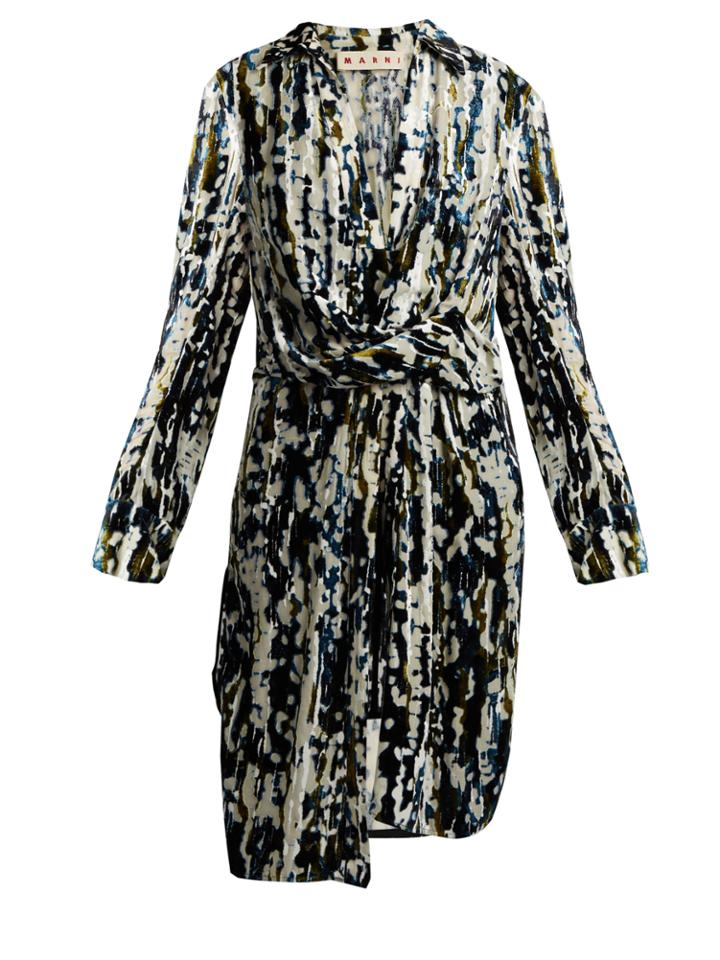 Marni Draped-waist Velvet-devor Dress