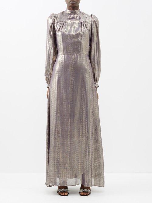 Bella Freud - Angelica Silk-blend Lam Dress - Womens - Silver