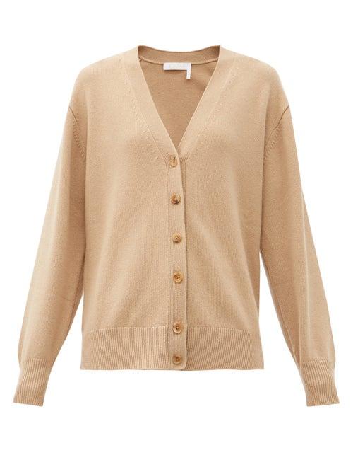 Matchesfashion.com Chlo - Logo-embroidered Half-belt Cashmere Cardigan - Womens - Beige