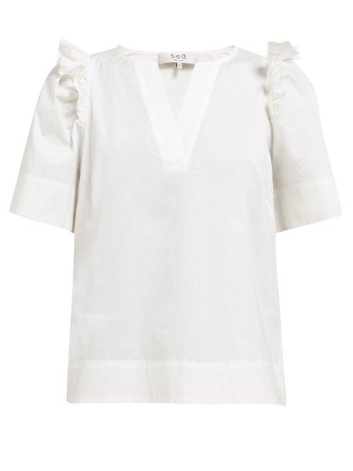 Matchesfashion.com Sea - Luna Ruffled Cotton Blend Top - Womens - White