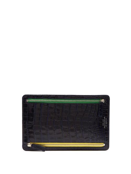 Matchesfashion.com Smythson - Mara Crocodile Effect Leather Currency Wallet - Mens - Navy