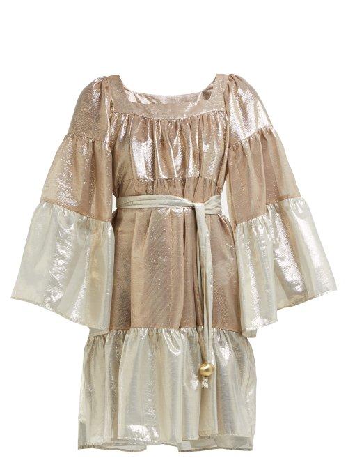 Matchesfashion.com Lisa Marie Fernandez - Panelled Tiered Lam Midi Dress - Womens - Gold Multi