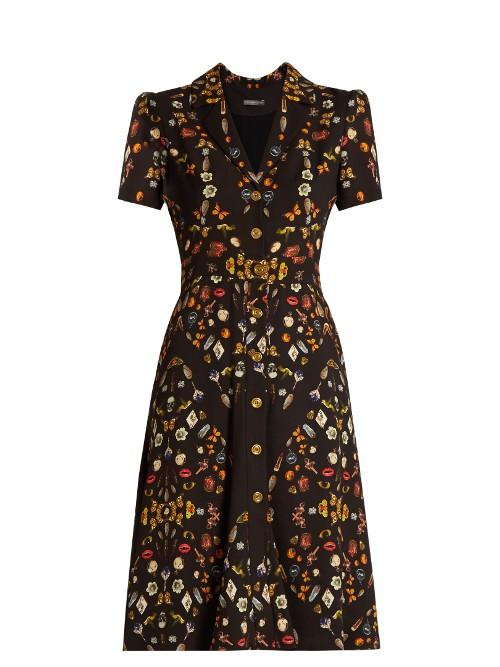 Alexander Mcqueen Obsession-print Button-down Crepe Dress