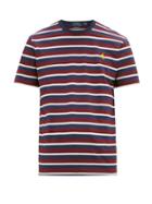Matchesfashion.com Polo Ralph Lauren - Logo Embroidered Striped Cotton Jersey T Shirt - Mens - Burgundy