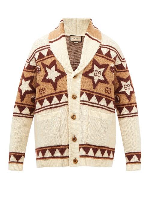 Gucci - Logo-jacquard Wool-blend Cardigan - Mens - Beige Multi