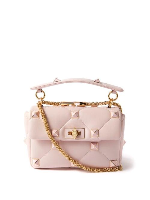 Valentino Garavani - Roman Stud Quilted-leather Shoulder Bag - Womens - Light Pink
