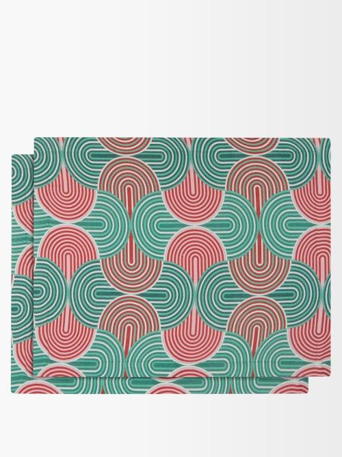 La Doublej - Set Of Two Slinky Verde-print Linen Placemats - Womens - Green Multi