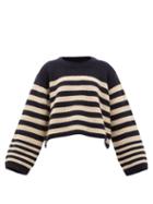 Matchesfashion.com Khaite - Dotty Cropped-hem Striped Cashmere Sweater - Womens - Cream Multi
