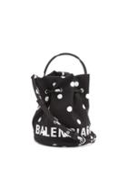 Matchesfashion.com Balenciaga - Wheel Xs Polka-dot Canvas Bucket Bag - Womens - Black White