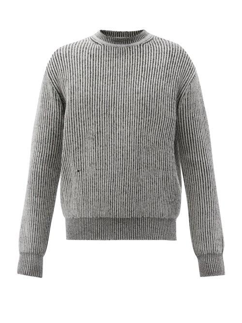 Matchesfashion.com John Elliott - Distressed Striped Merino-wool Sweater - Mens - Grey