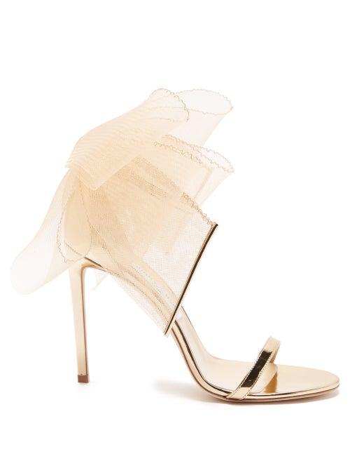 Jimmy Choo - Aveline 100 Oversized Bow Leather Sandals - Womens - Gold Multi