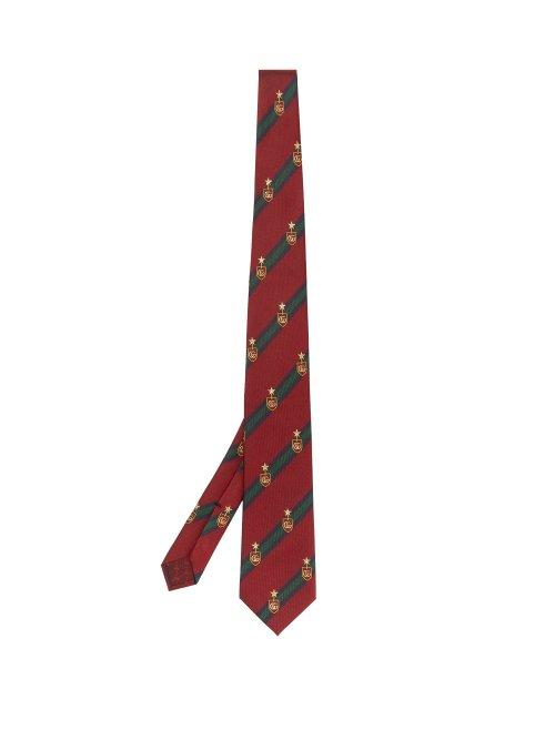 Matchesfashion.com Gucci - Logo Embroidered Silk Blend Tie - Mens - Burgundy