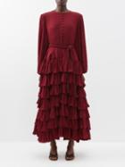 Fil De Vie - Beatriz Tiered Silk-satin Maxi Dress - Womens - Dark Red