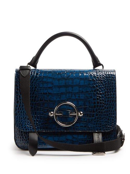 Matchesfashion.com Jw Anderson - Disc Crocodile Effect Leather Satchel Bag - Womens - Navy