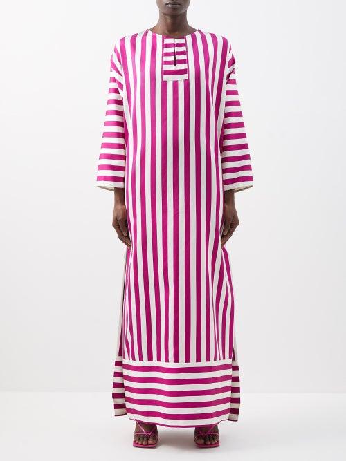 Taller Marmo - Marella Striped-faille Maxi Tunic - Womens - Ivory Pink