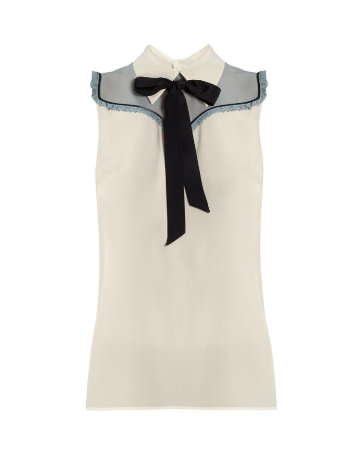 Miu Miu Neck-tie Sleeveless Silk Crepe De Chine Blouse