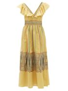 Matchesfashion.com Le Sirenuse, Positano - Frida Embroidered Cotton-blend Dress - Womens - Yellow