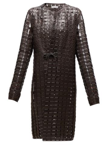 Matchesfashion.com Bottega Veneta - Single Breasted Woven Leather Coat - Womens - Dark Brown