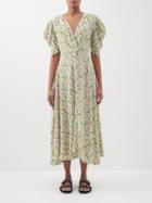 D'ascoli - Brigitte Floral-print Silk-crepe Midi Dress - Womens - Green Multi