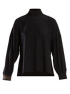 Matchesfashion.com Fendi - Ff Logo Intarsia Silk Blouse - Womens - Black