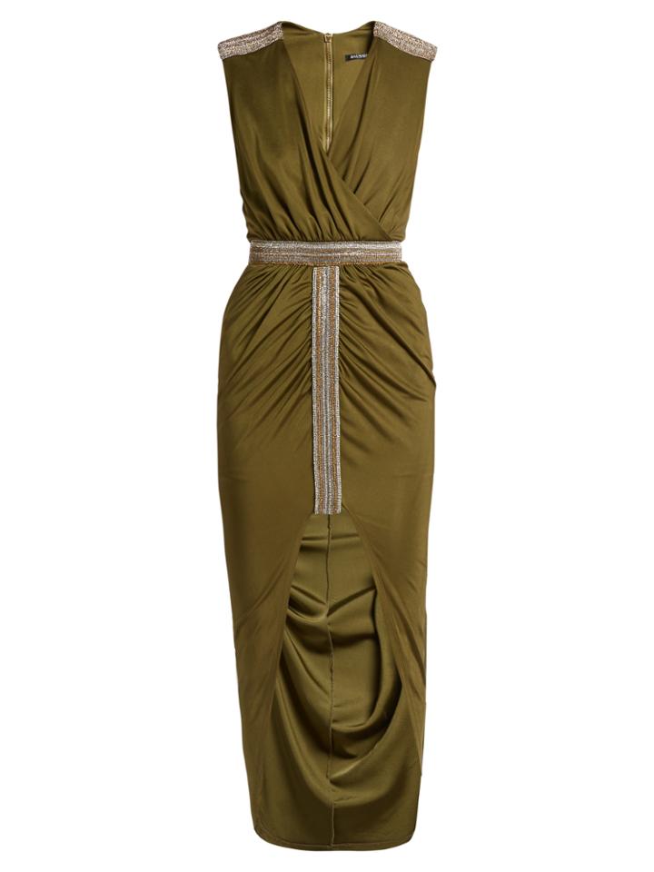 Balmain Wrap-front Embellished V-neck Dress