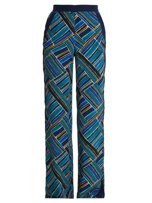 Matchesfashion.com Talitha - Painted Jasmin Graphic Print Wide Leg Trousers - Womens - Blue Multi