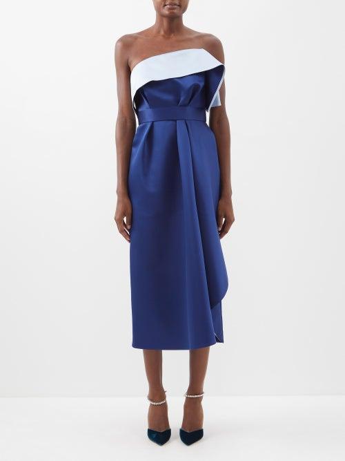 Carolina Herrera - Strapless Double-faced Satin Midi Dress - Womens - Blue