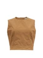 Matchesfashion.com Three Graces London - Rosie Cutout-back Cotton-poplin Top - Womens - Brown