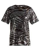 Matchesfashion.com Halpern - Zebra Patterned Sequinned T Shirt - Womens - Silver Multi
