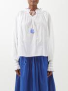 Thierry Colson - Vladia Embroidered Cotton Blouse - Womens - White Blue