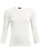 Matchesfashion.com Rochas - Monogram Embroidered Ribbed Cotton Knit Top - Womens - White
