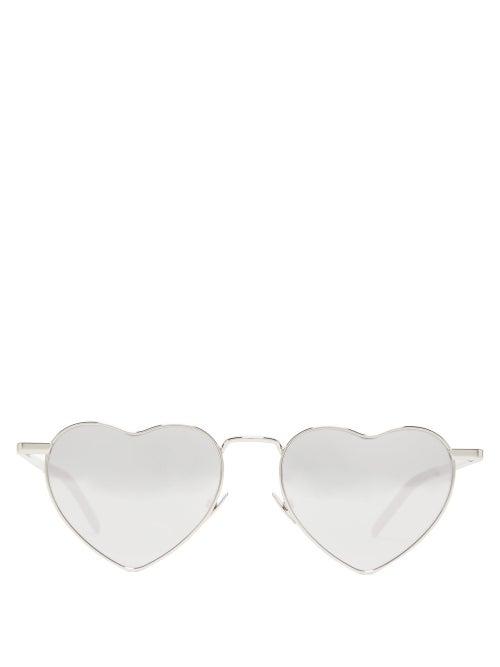 Matchesfashion.com Saint Laurent - Loulou Heart-shaped Metal Sunglasses - Womens - Silver
