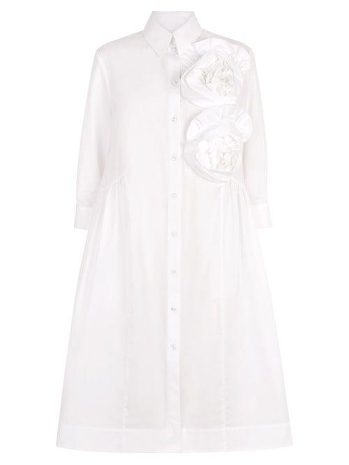 Simone Rocha - Rose-appliqu Poplin Shirt Dress - Womens - White