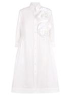 Simone Rocha - Rose-appliqu Poplin Shirt Dress - Womens - White