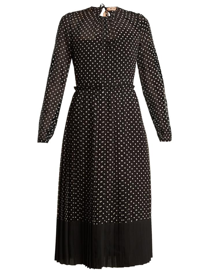 No. 21 Polka-dot Print Silk-chiffon Dress