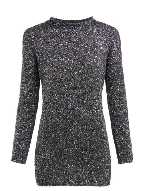 Matchesfashion.com Saint Laurent - Sequinned Knitted Mini Dress - Womens - Silver