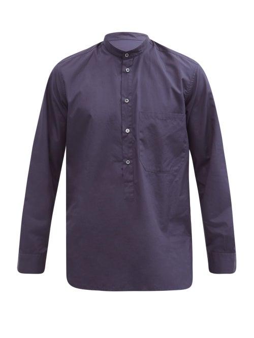 Matchesfashion.com Barena Venezia - Cotton-poplin Collarless Shirt - Mens - Navy