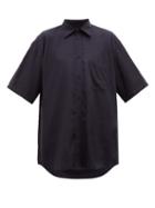 Matchesfashion.com Balenciaga - Oversized Logo Tab Lyocell Poplin Shirt - Mens - Navy