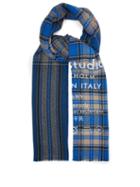 Matchesfashion.com Acne Studios - Cassiar Logo Print Check Wool Scarf - Womens - Blue