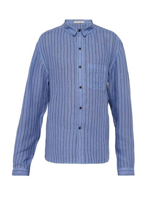 Matchesfashion.com Denis Colomb - Marcello Striped Slubbed Linen Shirt - Mens - Blue