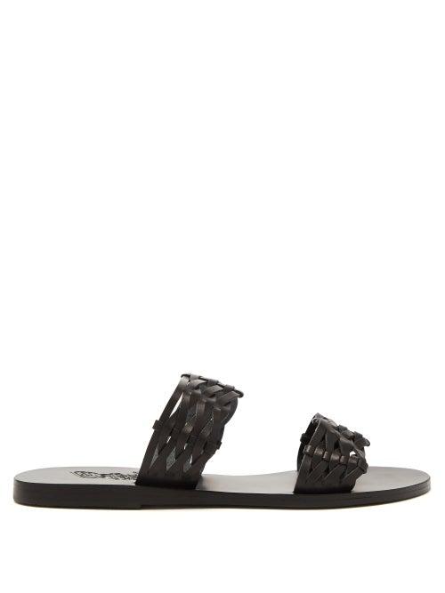 Ancient Greek Sandals - Melia Woven-leather Slides - Womens - Black