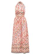 Matchesfashion.com Mary Mare - Positano Halterneck Shell-print Linen Dress - Womens - Red Print
