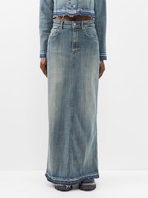 Ganni - Tinted-wash Denim Maxi Skirt - Womens - Blue